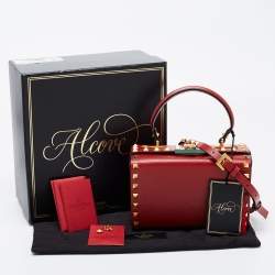 Pre Owned Valentino Red Leather Rockstud Alcove Top Handle Bag