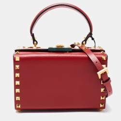 Pre Owned Valentino Red Leather Rockstud Alcove Top Handle Bag
