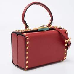 Pre Owned Valentino Red Leather Rockstud Alcove Top Handle Bag