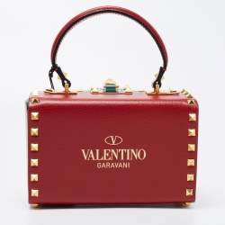 Pre Owned Valentino Red Leather Rockstud Alcove Top Handle Bag