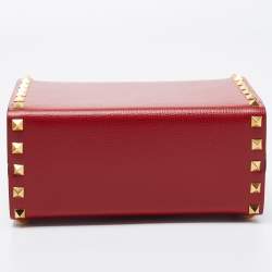 Pre Owned Valentino Red Leather Rockstud Alcove Top Handle Bag