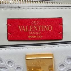 Pre Owned Valentino White San Gallo Embroidery Leather Small VSling Top Handle Bag