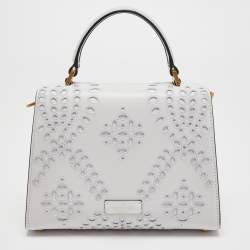 Pre Owned Valentino White San Gallo Embroidery Leather Small VSling Top Handle Bag