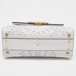 Pre Owned Valentino White San Gallo Embroidery Leather Small VSling Top Handle Bag