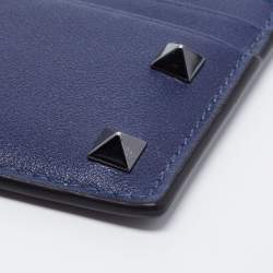 Pre Owned Valentino Blue Leather Rockstud Card Holder