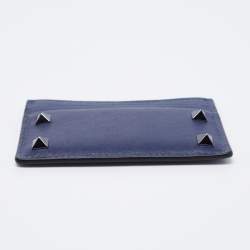 Pre Owned Valentino Blue Leather Rockstud Card Holder