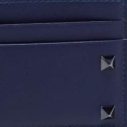 Pre Owned Valentino Blue Leather Rockstud Card Holder