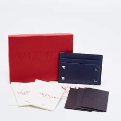 Pre Owned Valentino Blue Leather Rockstud Card Holder