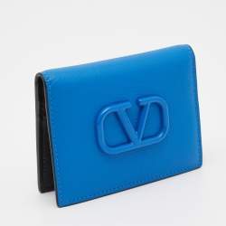 Pre Owned Valentino Blue Leather VLogo Card Case