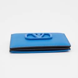 Pre Owned Valentino Blue Leather VLogo Card Case