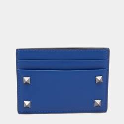 Pre Owned Valentino Blue Leather Rockstud Card Holder