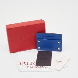Pre Owned Valentino Blue Leather Rockstud Card Holder