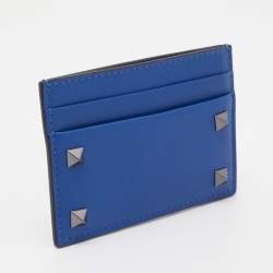 Pre Owned Valentino Blue Leather Rockstud Card Holder