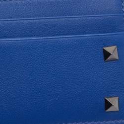Pre Owned Valentino Blue Leather Rockstud Card Holder