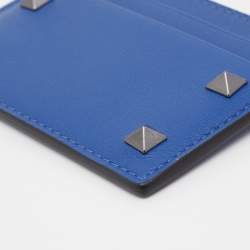 Pre Owned Valentino Blue Leather Rockstud Card Holder