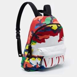Valentino Multicolor Camo Print Nylon VLTN Logo Backpack