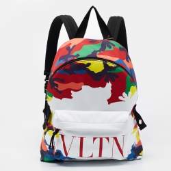 Valentino Multicolor Camo Print Nylon VLTN Logo Backpack