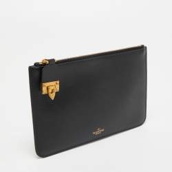 Pre Owned Valentino Black Leather Rockstuds Alcove Zip Pouch 