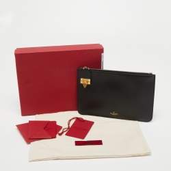 Pre Owned Valentino Black Leather Rockstuds Alcove Zip Pouch 