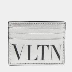 Pre Owned Valentino Silver/Black Leather VLTN Card Holder
