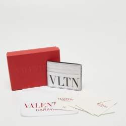 Pre Owned Valentino Silver/Black Leather VLTN Card Holder