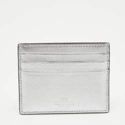 Pre Owned Valentino Silver/Black Leather VLTN Card Holder
