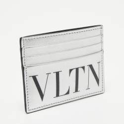 Pre Owned Valentino Silver/Black Leather VLTN Card Holder