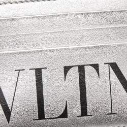 Pre Owned Valentino Silver/Black Leather VLTN Card Holder