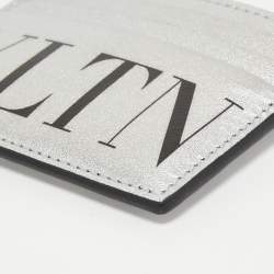 Pre Owned Valentino Silver/Black Leather VLTN Card Holder