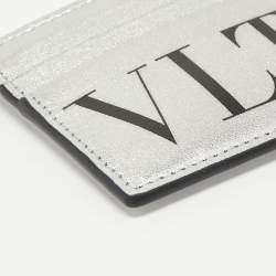 Pre Owned Valentino Silver/Black Leather VLTN Card Holder