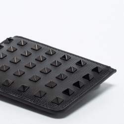 Valentino Black Leather Rockstud Zip Card Case