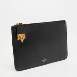 Pre Owned Valentino Black Leather Rockstuds Alcove Zip Pouch 