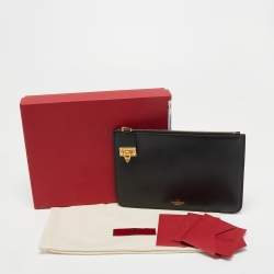 Pre Owned Valentino Black Leather Rockstuds Alcove Zip Pouch 