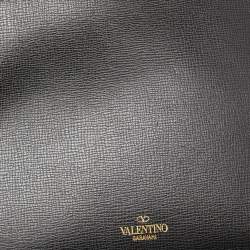 Pre Owned Valentino Black Leather Rockstuds Alcove Zip Pouch 