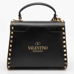 Pre Owned Valentino Black Leather Rockstud Top Handle Bag