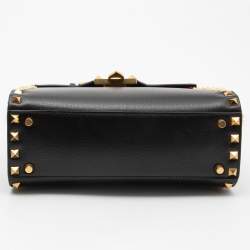 Pre Owned Valentino Black Leather Rockstud Top Handle Bag