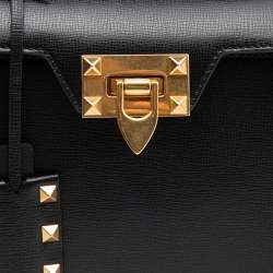 Pre Owned Valentino Black Leather Rockstud Top Handle Bag