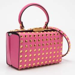 Pre Owned Valentino Pink Leather Rockstud Top Handle Bag