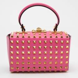 Pre Owned Valentino Pink Leather Rockstud Top Handle Bag