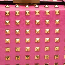 Pre Owned Valentino Pink Leather Rockstud Top Handle Bag