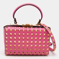 Pre Owned Valentino Pink Leather Rockstud Top Handle Bag