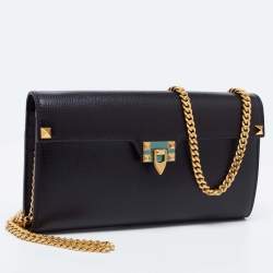 مملوكة مسبقًا Valentino Black Leather Alcove Wallet On Chain