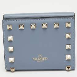 Valentino Light Blue Leather Rockstud Trifold Wallet