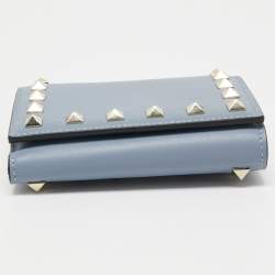 Valentino Light Blue Leather Rockstud Trifold Wallet