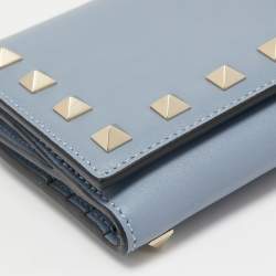 Valentino Light Blue Leather Rockstud Trifold Wallet