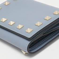 Valentino Light Blue Leather Rockstud Trifold Wallet