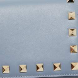 Valentino Light Blue Leather Rockstud Trifold Wallet