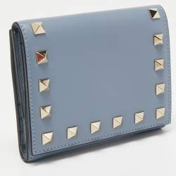 Valentino Light Blue Leather Rockstud Trifold Wallet