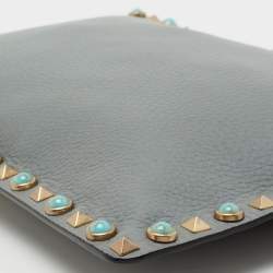 Pre Owned Valentino Grey Leather Rockstud Zip Pouch