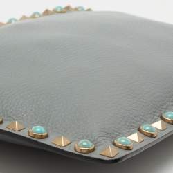 Pre Owned Valentino Grey Leather Rockstud Zip Pouch